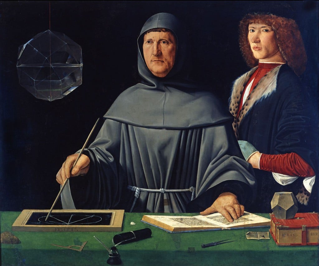 Luca Pacioli, le père de la comptabilité en partie double avec son élève  (1495), attribué à Jacopo de' Barbari, musée Capodimonte de Naples